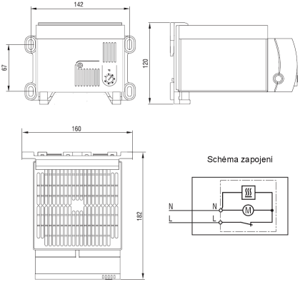 Schéma topného tělesa s ventilátorem - CS 130
