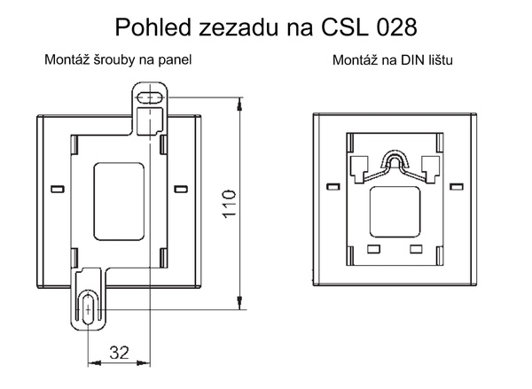 Rozměry topného tělesa - CSL 028-zadní strana