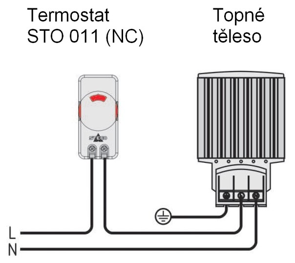 Příklad zapojení termostatu STO