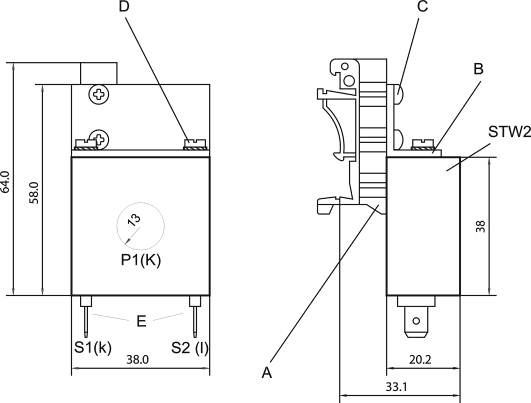 Rozměry měřicího transformátoru proudu STW2
