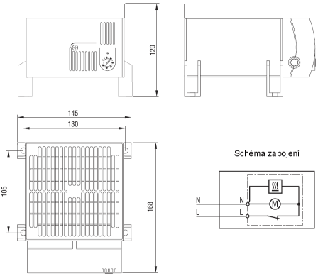 Schéma topného tělesa s ventilátorem - CS 030