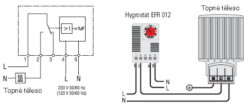 Příklad zapojení elektronického hygrostatu EFR 012
