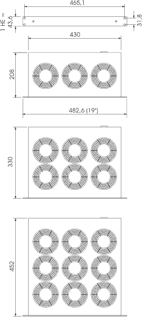 Schéma panelového ventilátoru série LE 019