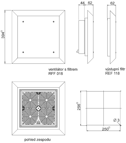 Schéma střešního ventilátoru série RFF 018 / REF 118