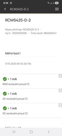 Bender Connect App - přehled měřených hodnot (RCMS425)